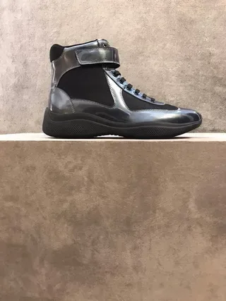 Prada Black Red High-Top Glossy Patent Leather Lifestyle Sneakers 2