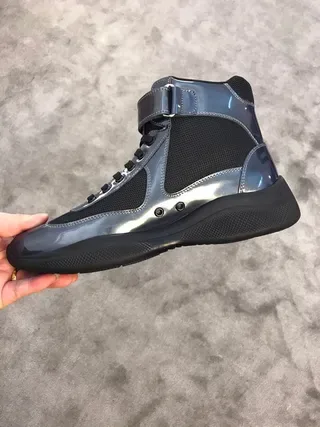 Prada Black Red High-Top Glossy Patent Leather Lifestyle Sneakers 4