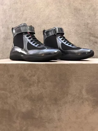 Prada Black Red High-Top Glossy Patent Leather Lifestyle Sneakers 5