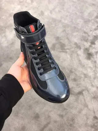 Prada Black Red High-Top Glossy Patent Leather Lifestyle Sneakers 6