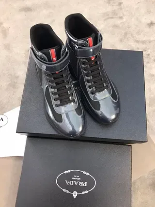 Prada Black Red High-Top Glossy Patent Leather Lifestyle Sneakers 7