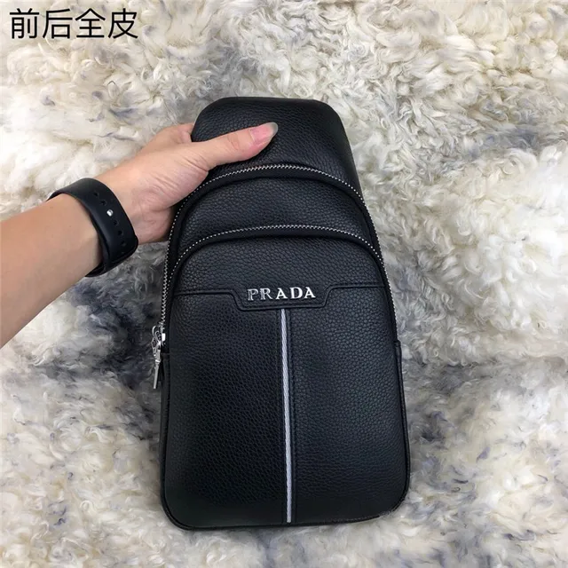 Prada Black Silver Pebbled Leather Double-Zip Closure Crossbody Bag 3