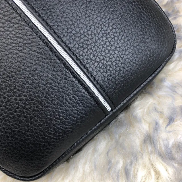 Prada Black Silver Pebbled Leather Double-Zip Closure Crossbody Bag 5