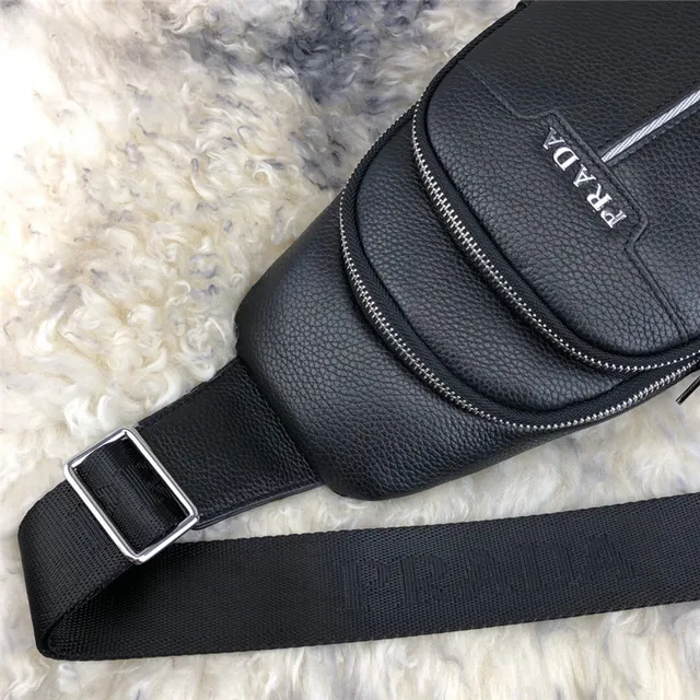 Prada Black Silver Pebbled Leather Double-Zip Closure Crossbody Bag 6