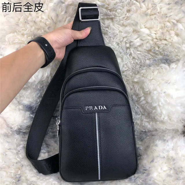 Prada Black Silver Pebbled Leather Double-Zip Closure Crossbody Bag 7
