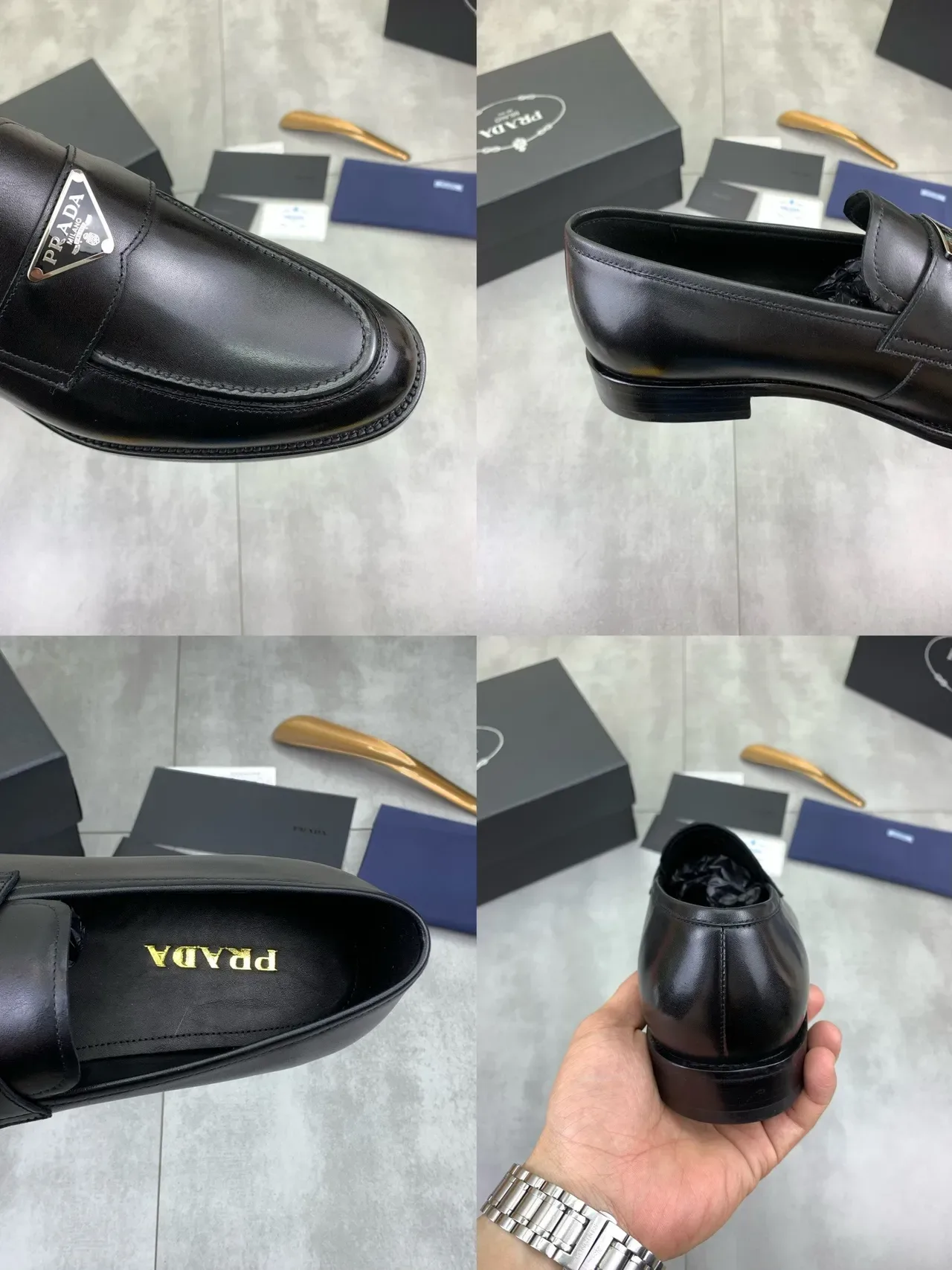 Prada Black Smooth Leather Triangle Logo Plaque Loafer 2
