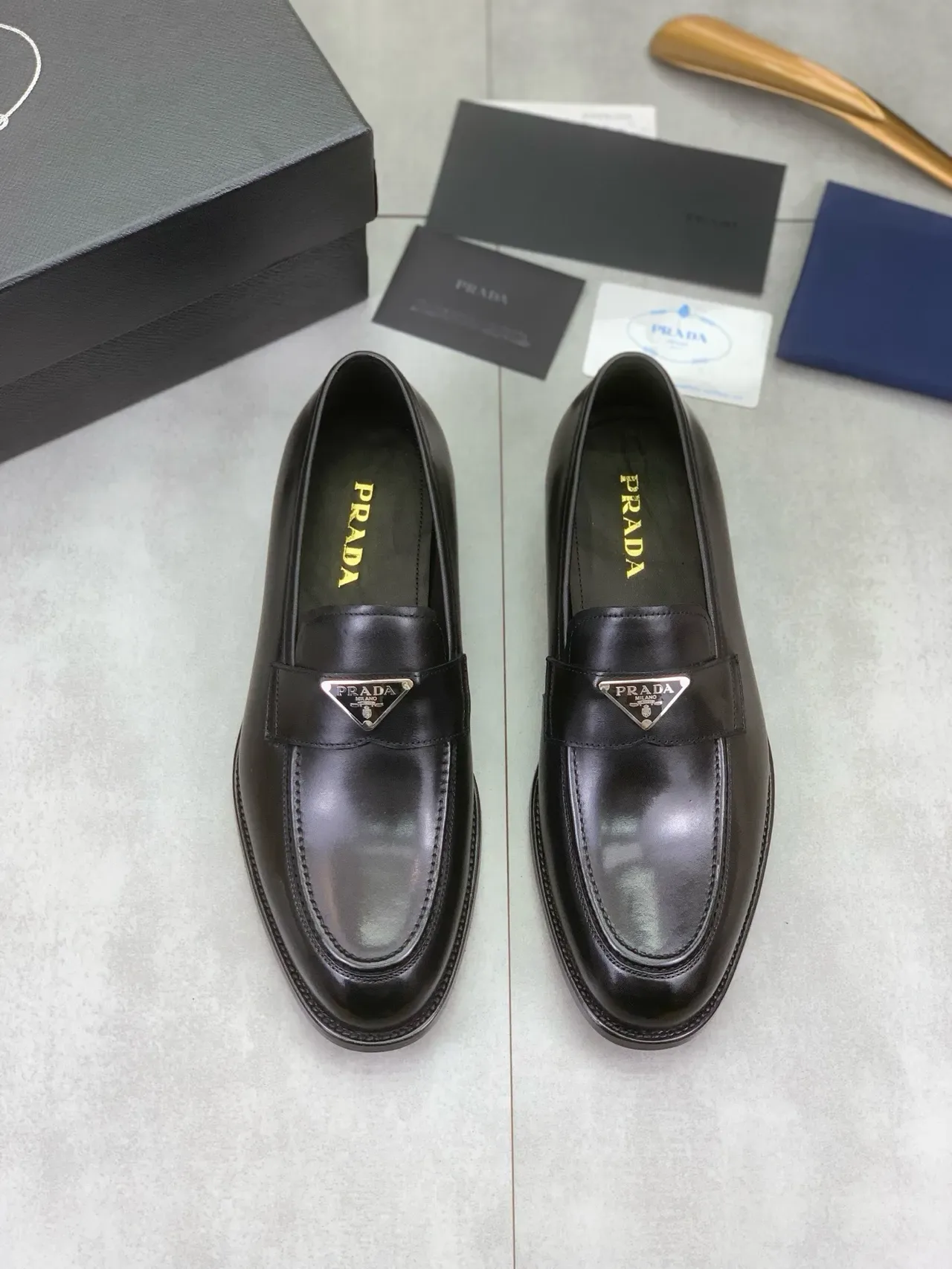 Prada Black Smooth Leather Triangle Logo Plaque Loafer 4