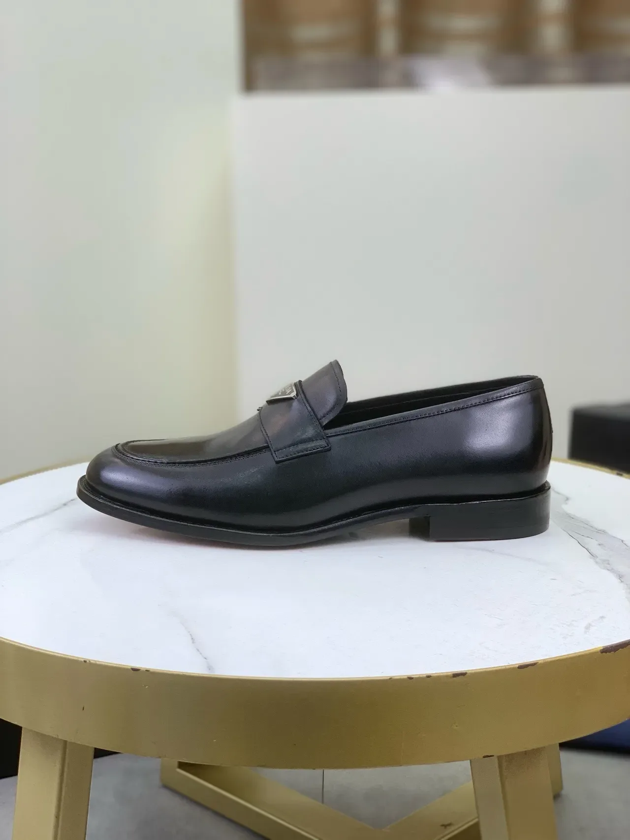 Prada Black Smooth Leather Triangle Logo Plaque Loafer 5