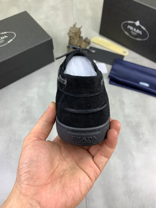 Prada Black Suede Boat Shoes 3