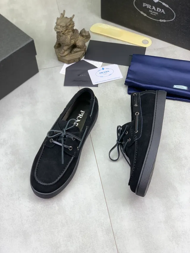 Prada Black Suede Boat Shoes 5