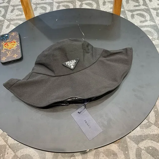 Prada Black Textured Crinkled Fabric Structured Crown Bucket Hat 2