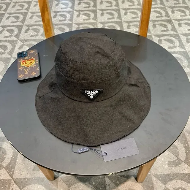 Prada Black Textured Crinkled Fabric Structured Crown Bucket Hat 3
