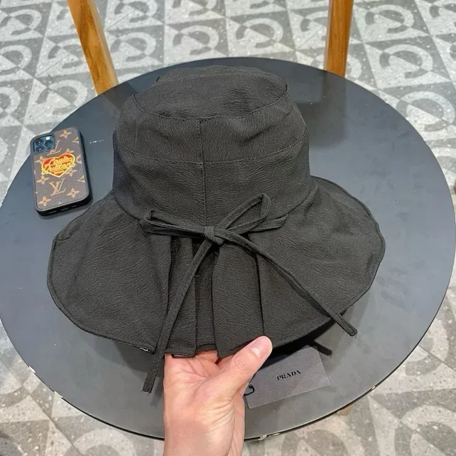 Prada Black Textured Crinkled Fabric Structured Crown Bucket Hat 4