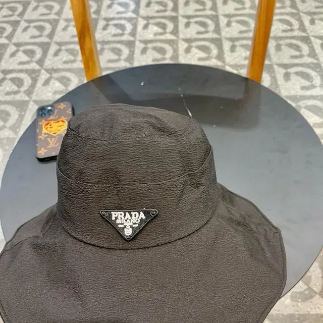 Prada Black Textured Crinkled Fabric Structured Crown Bucket Hat 7