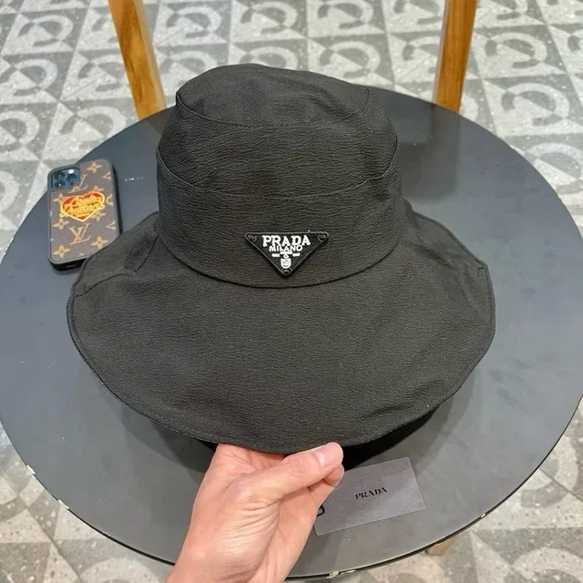 Prada Black Textured Crinkled Fabric Structured Crown Bucket Hat 8