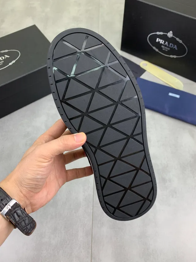 Prada Black White Platform Sole Mixed Leather And Textile Upper Lifestyle Sneakers 2