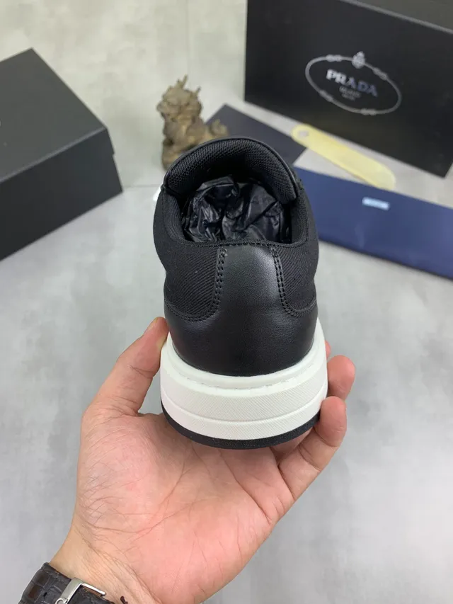 Prada Black White Platform Sole Mixed Leather And Textile Upper Lifestyle Sneakers 3