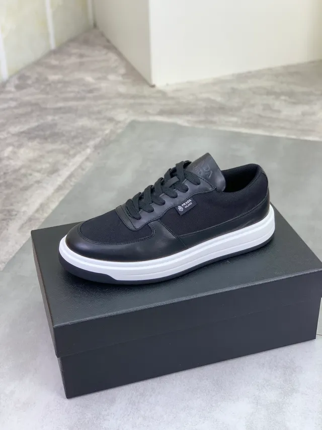 Prada Black White Platform Sole Mixed Leather And Textile Upper Lifestyle Sneakers 4