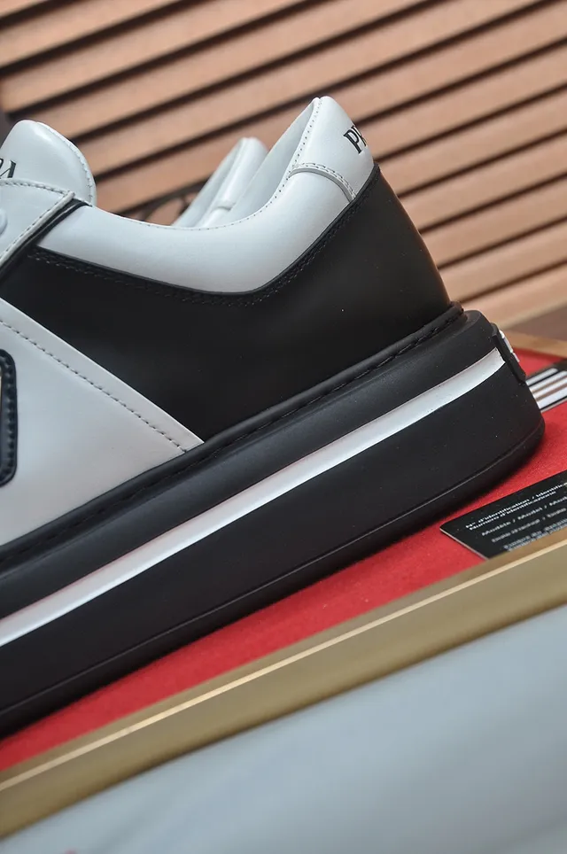 Prada Black White Two-Tone Leather Triangular Logo Plaque Lifestyle Sneakers 2