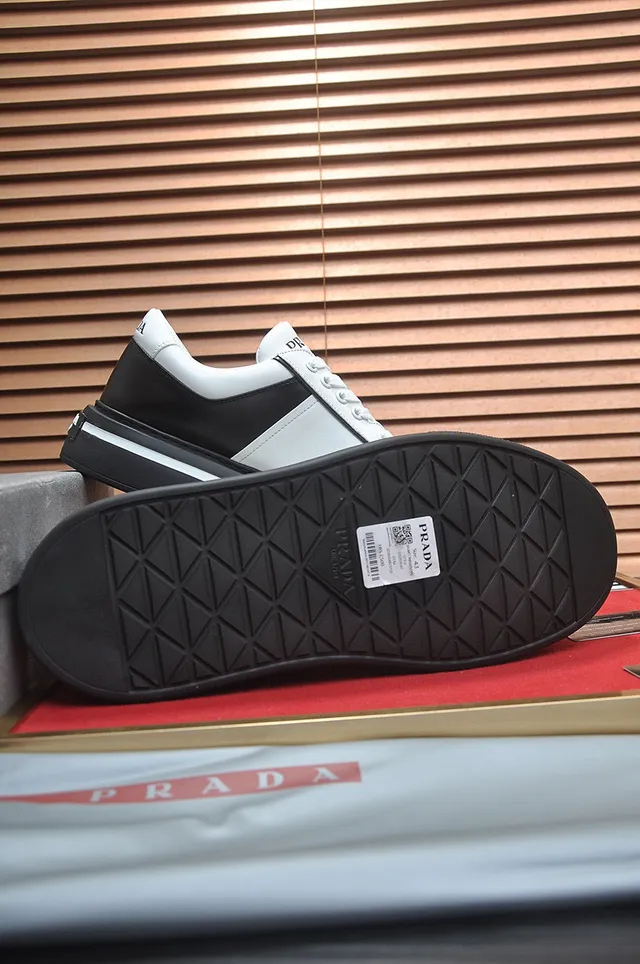 Prada Black White Two-Tone Leather Triangular Logo Plaque Lifestyle Sneakers 5