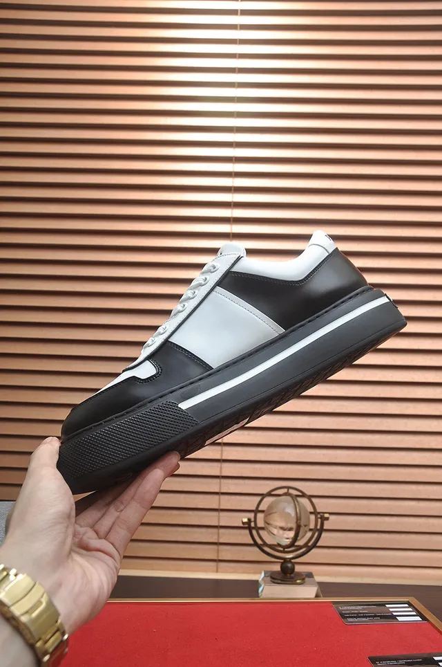 Prada Black White Two-Tone Leather Triangular Logo Plaque Lifestyle Sneakers 6