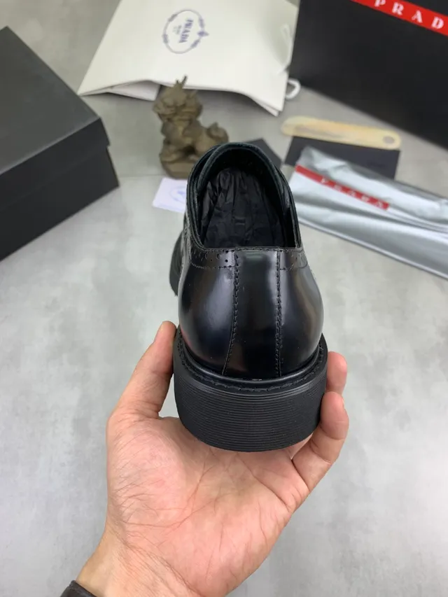 Prada Black Wingtip Polished Leather Brogue 3