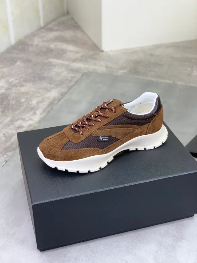 Prada Brown Beige Ridged Sole Suede And Mesh Paneling Chunky Sneakers 4