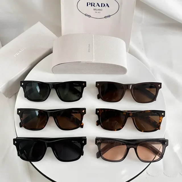Prada Brown Gold Rectangular Frame Acetate Construction Sunglasses 3