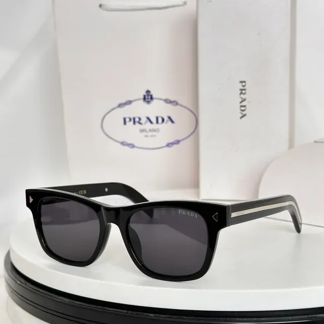 Prada Brown Gold Rectangular Frame Acetate Construction Sunglasses 5