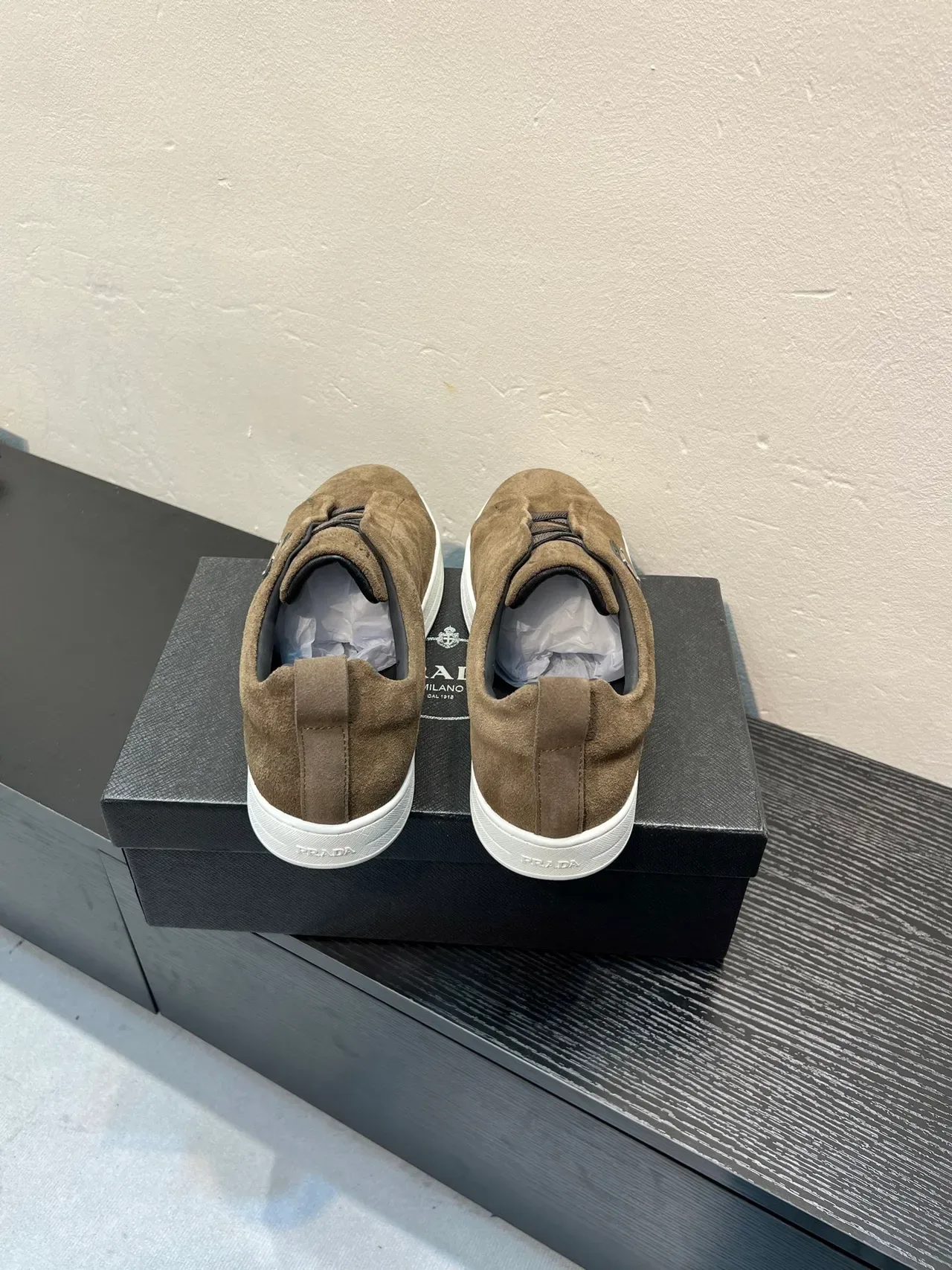 Prada Brown White Suede Upper Laceless Slip-On Lifestyle Sneakers 6