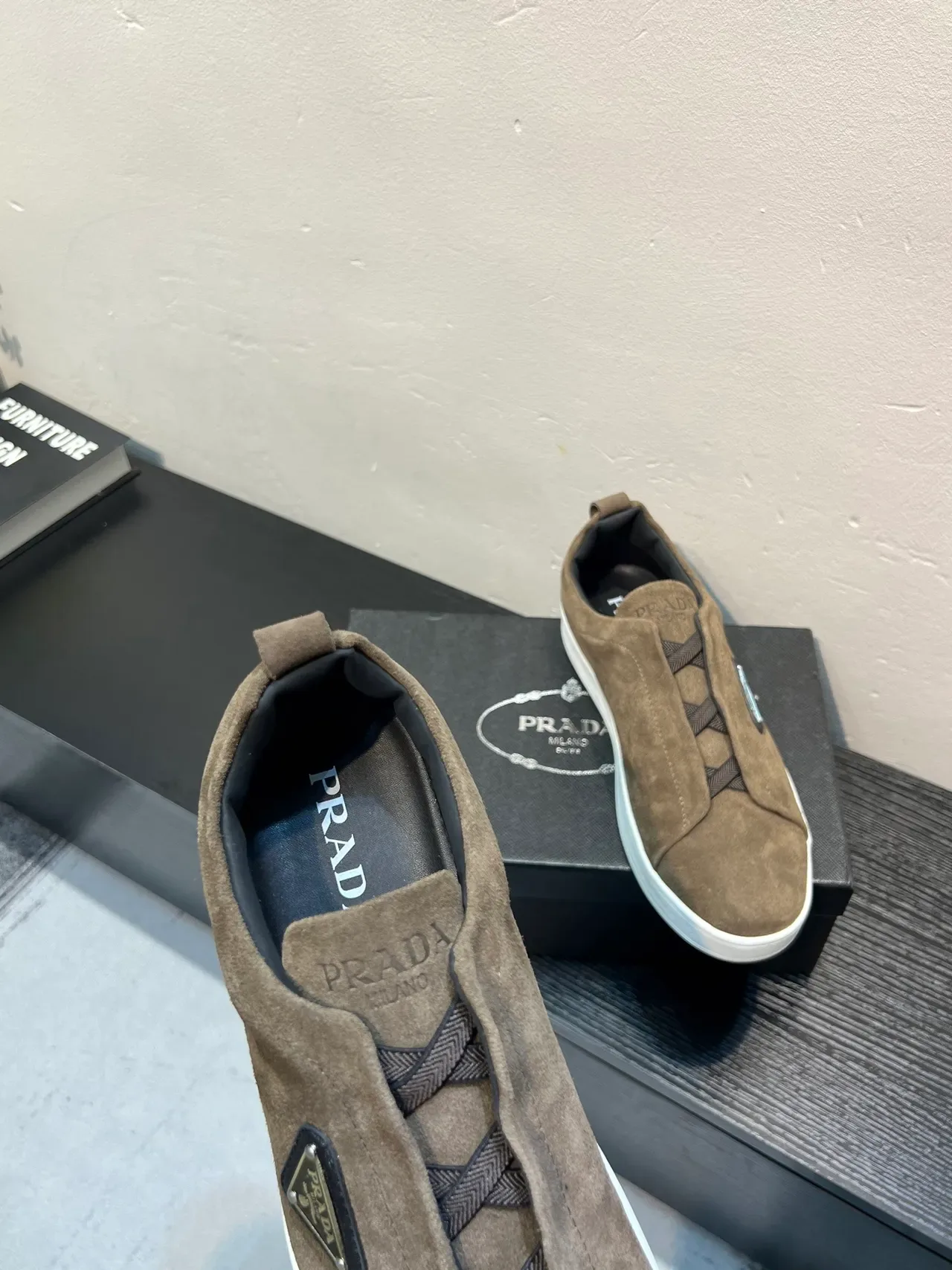 Prada Brown White Suede Upper Laceless Slip-On Lifestyle Sneakers 7