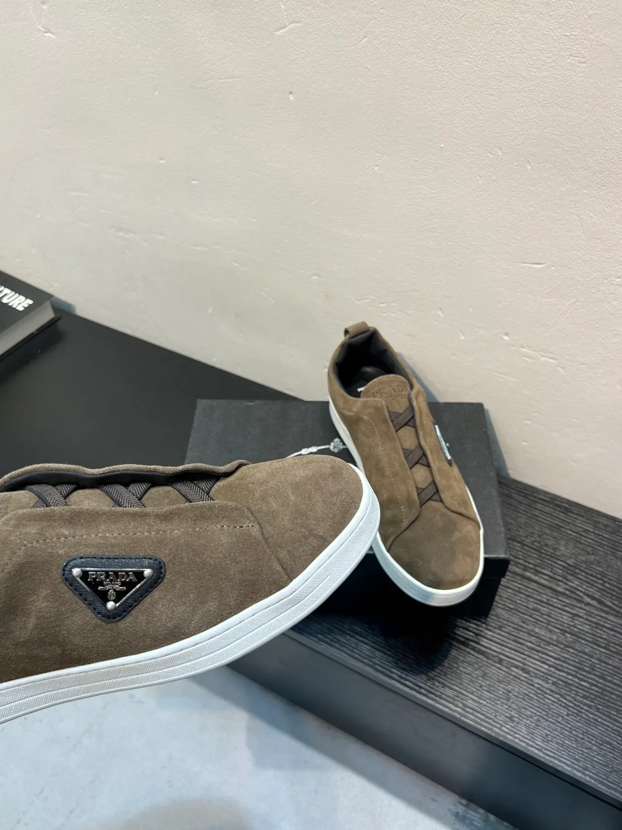 Prada Brown White Suede Upper Laceless Slip-On Lifestyle Sneakers 8