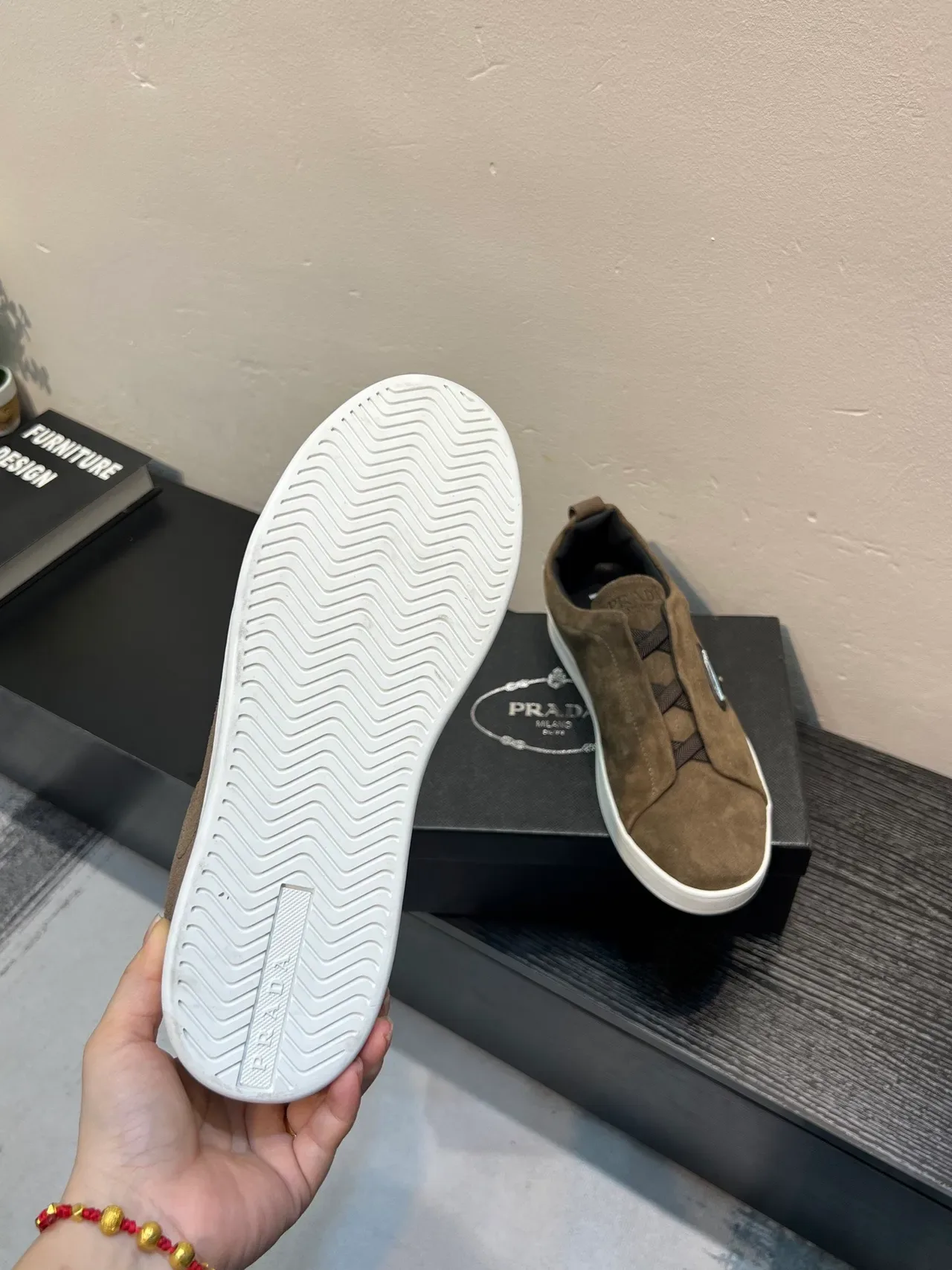 Prada Brown White Suede Upper Laceless Slip-On Lifestyle Sneakers 9