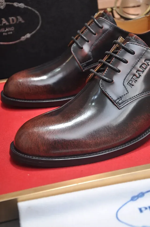 Prada Burnished Brown Cap-Toe Oxford Shoes 2
