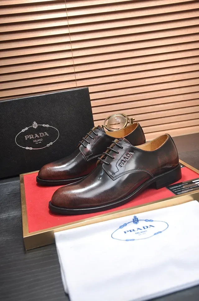 Prada Burnished Brown Cap-Toe Oxford Shoes 4