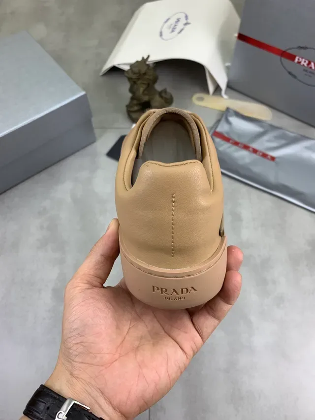 Prada Cloudbust Beige Monochrome Leather Platform Sole Lifestyle Sneakers 3
