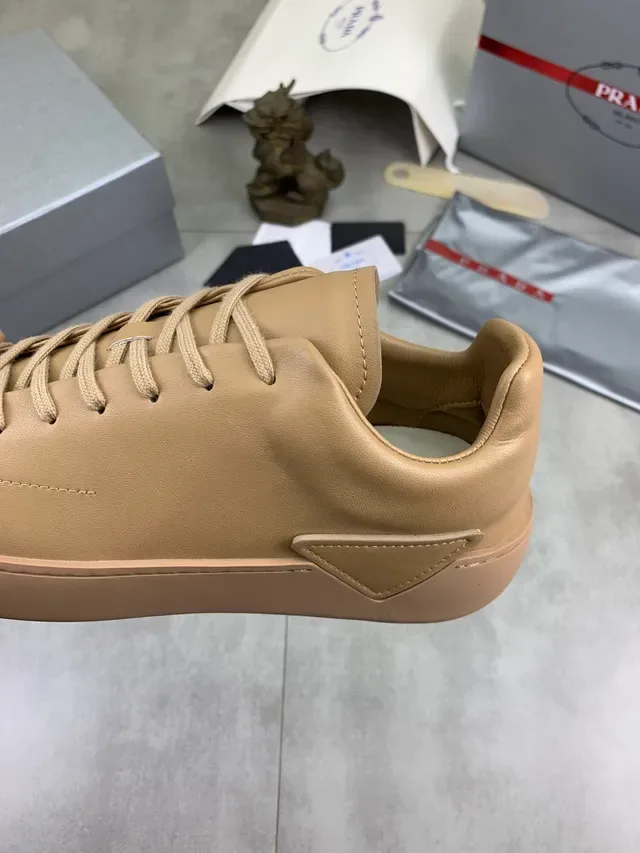 Prada Cloudbust Beige Monochrome Leather Platform Sole Lifestyle Sneakers 4
