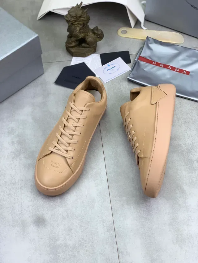 Prada Cloudbust Beige Monochrome Leather Platform Sole Lifestyle Sneakers 5
