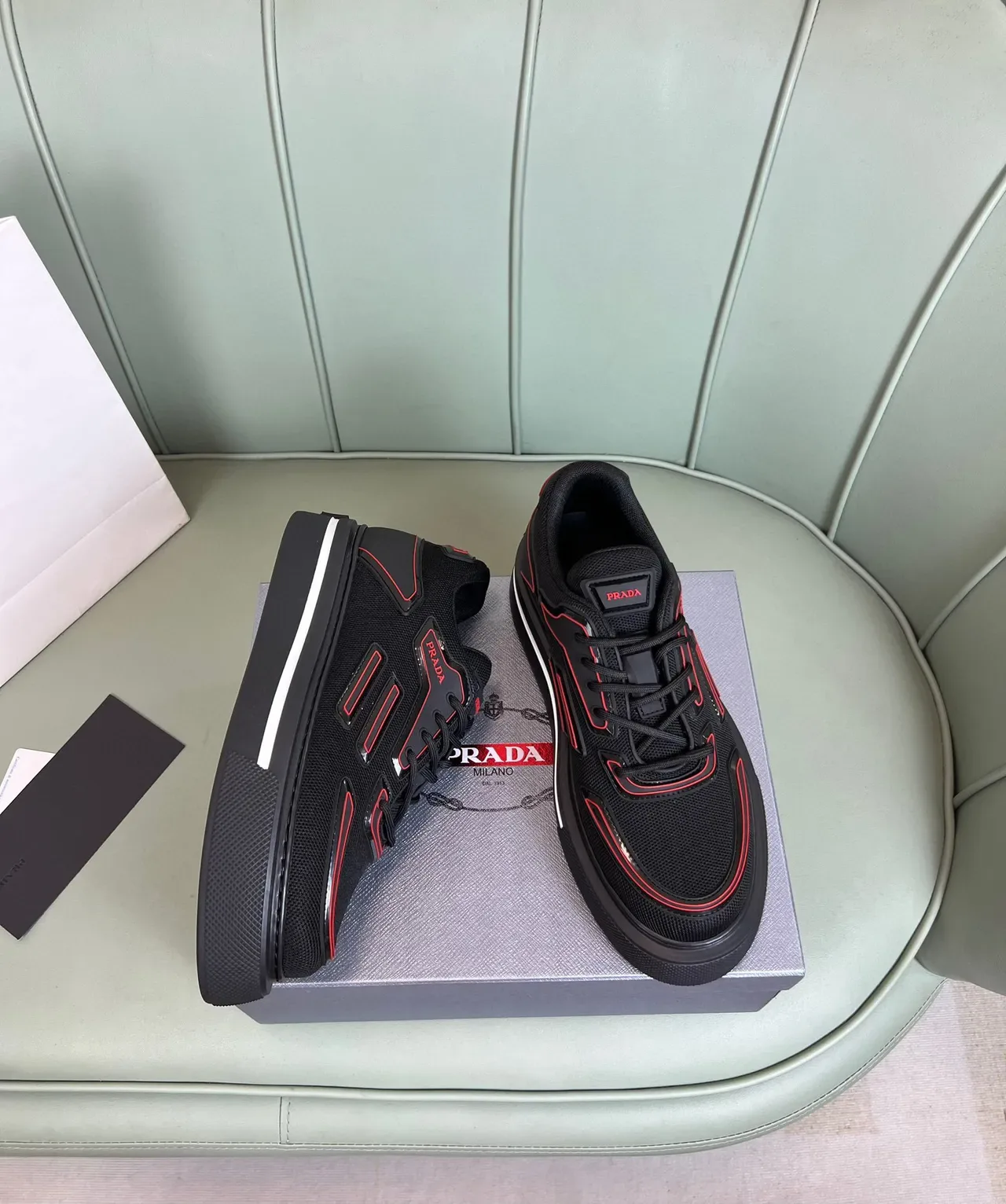 Prada Cloudbust Black and Red Platform Lifestyle Sneakers 4