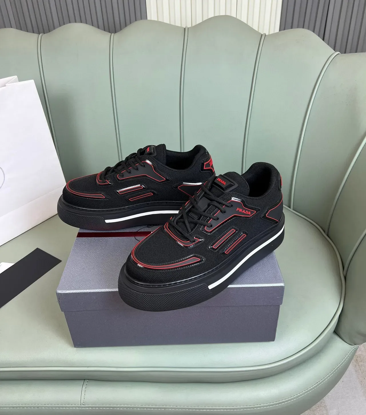 Prada Cloudbust Black and Red Platform Lifestyle Sneakers 8