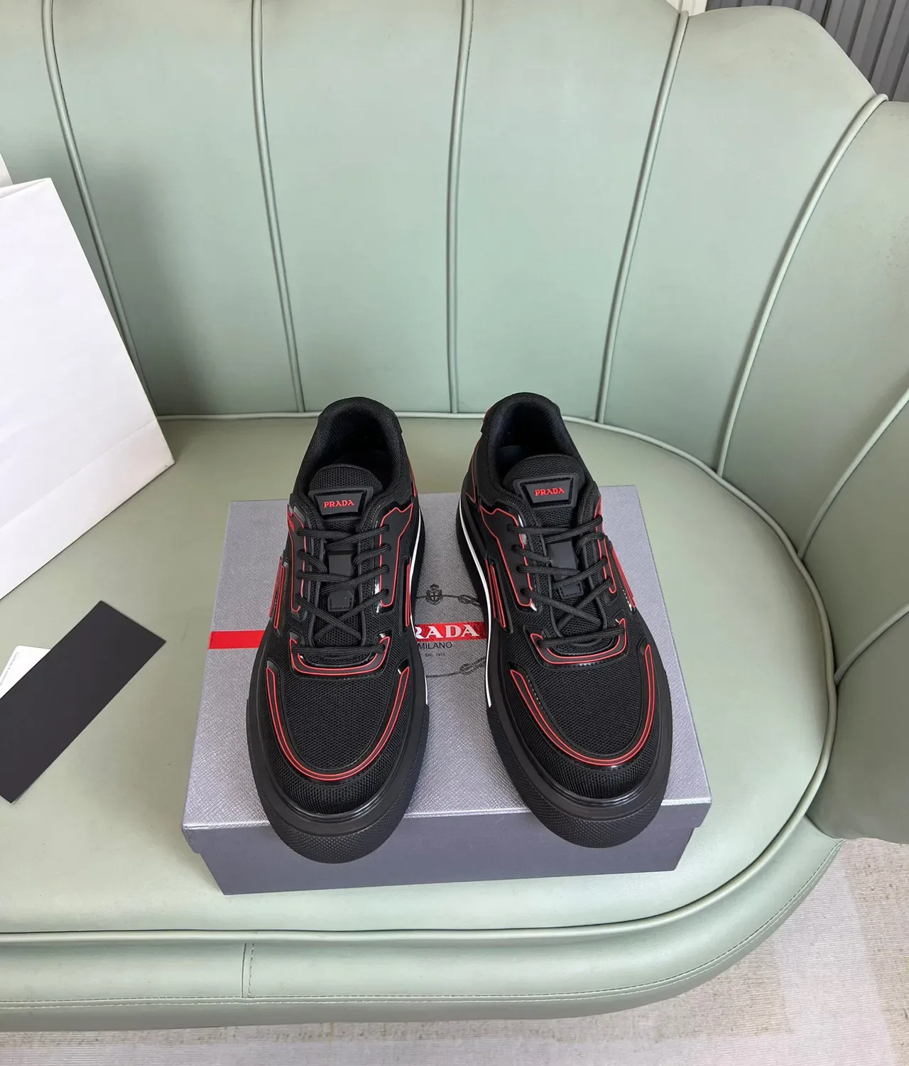 Prada Cloudbust Black and Red Platform Lifestyle Sneakers 9