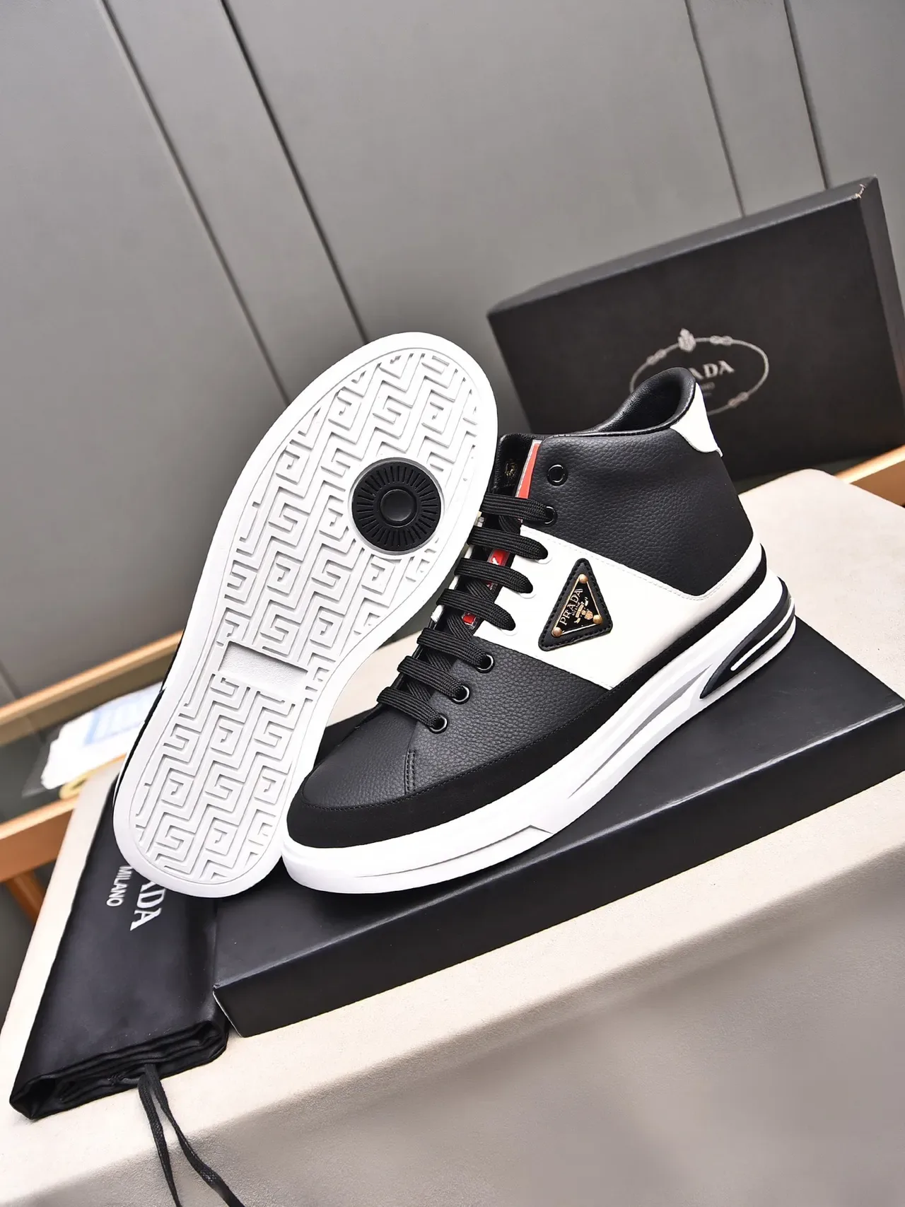 Prada Cloudbust Black and White High-Top Lifestyle Sneakers 3