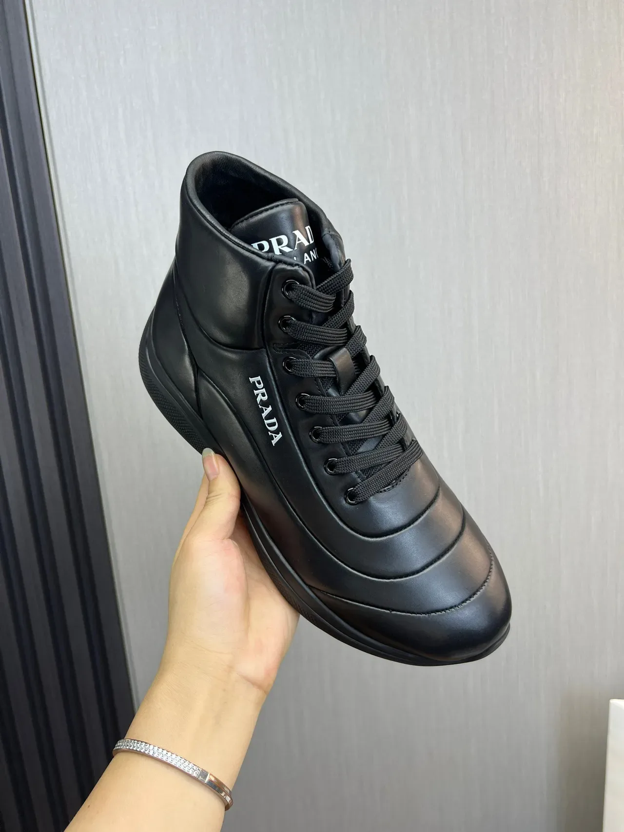 Prada Cloudbust Black Leather High-Top Lifestyle Sneakers 3