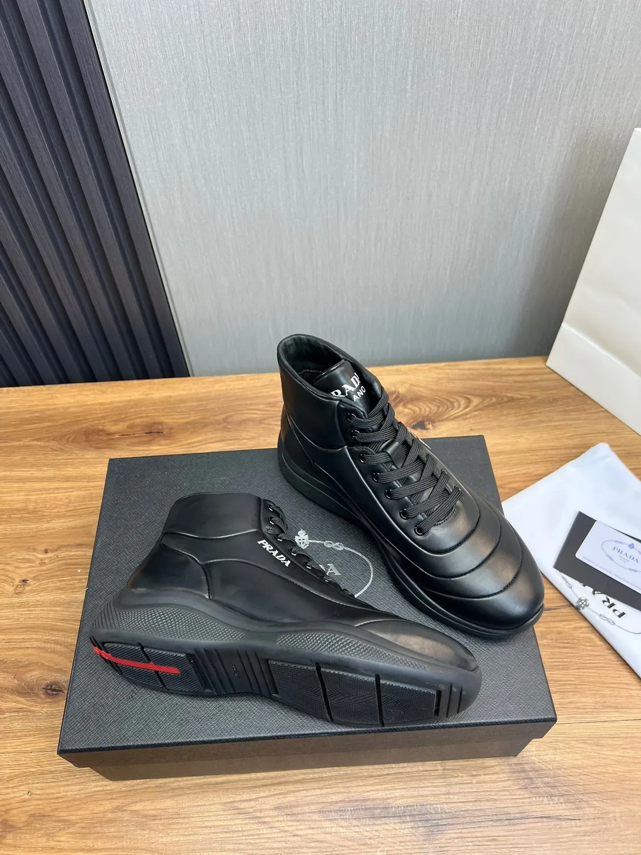 Prada Cloudbust Black Leather High-Top Lifestyle Sneakers 4