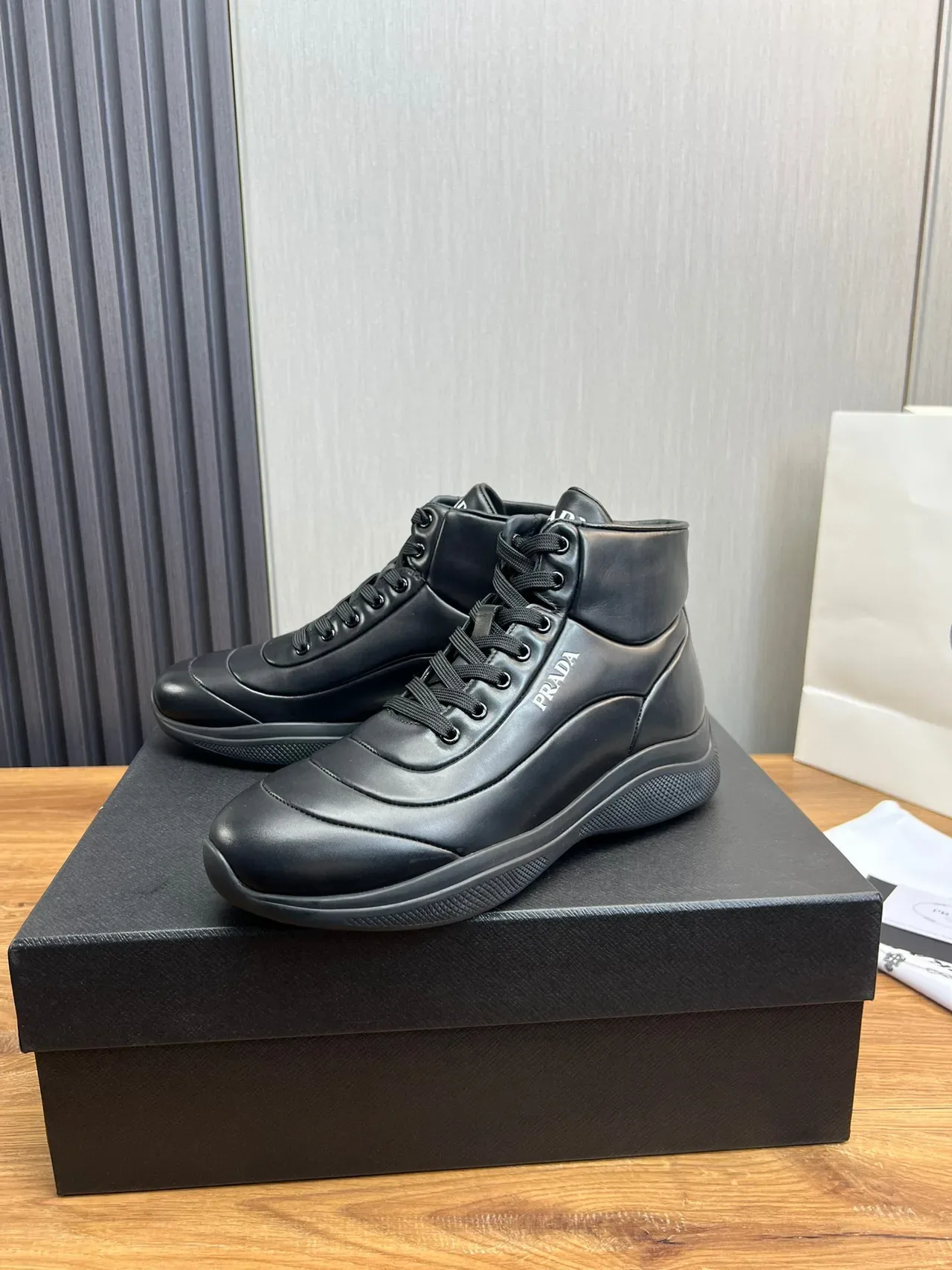 Prada Cloudbust Black Leather High-Top Lifestyle Sneakers 6
