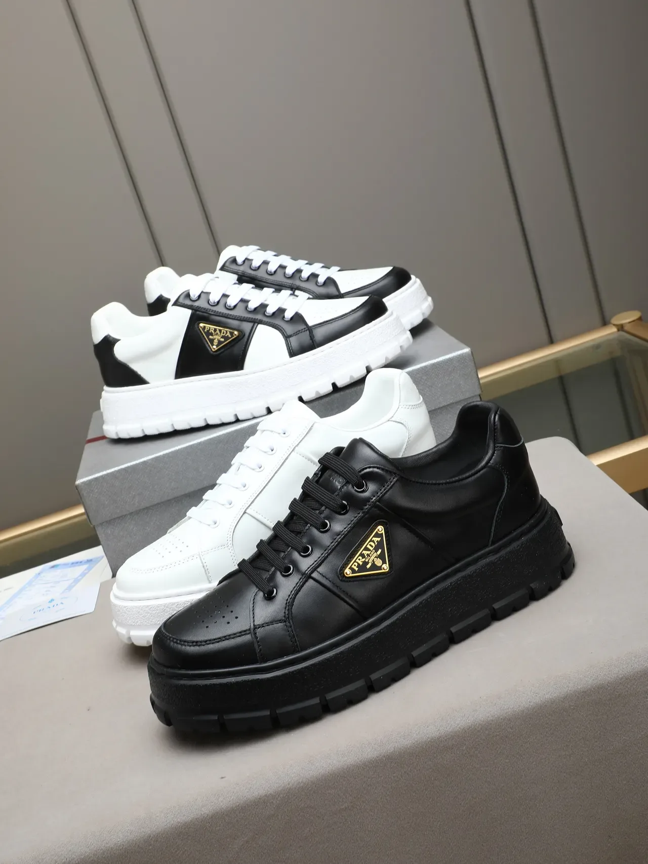Prada Cloudbust Black Leather Platform Lifestyle Sneakers 2