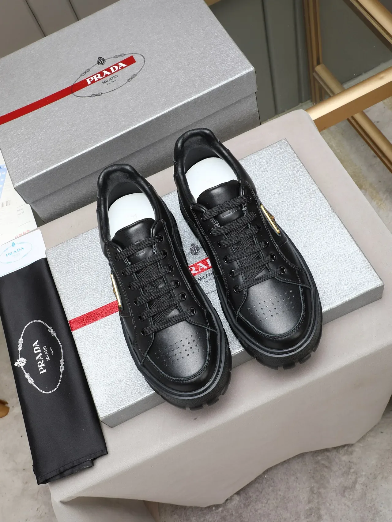 Prada Cloudbust Black Leather Platform Lifestyle Sneakers 3