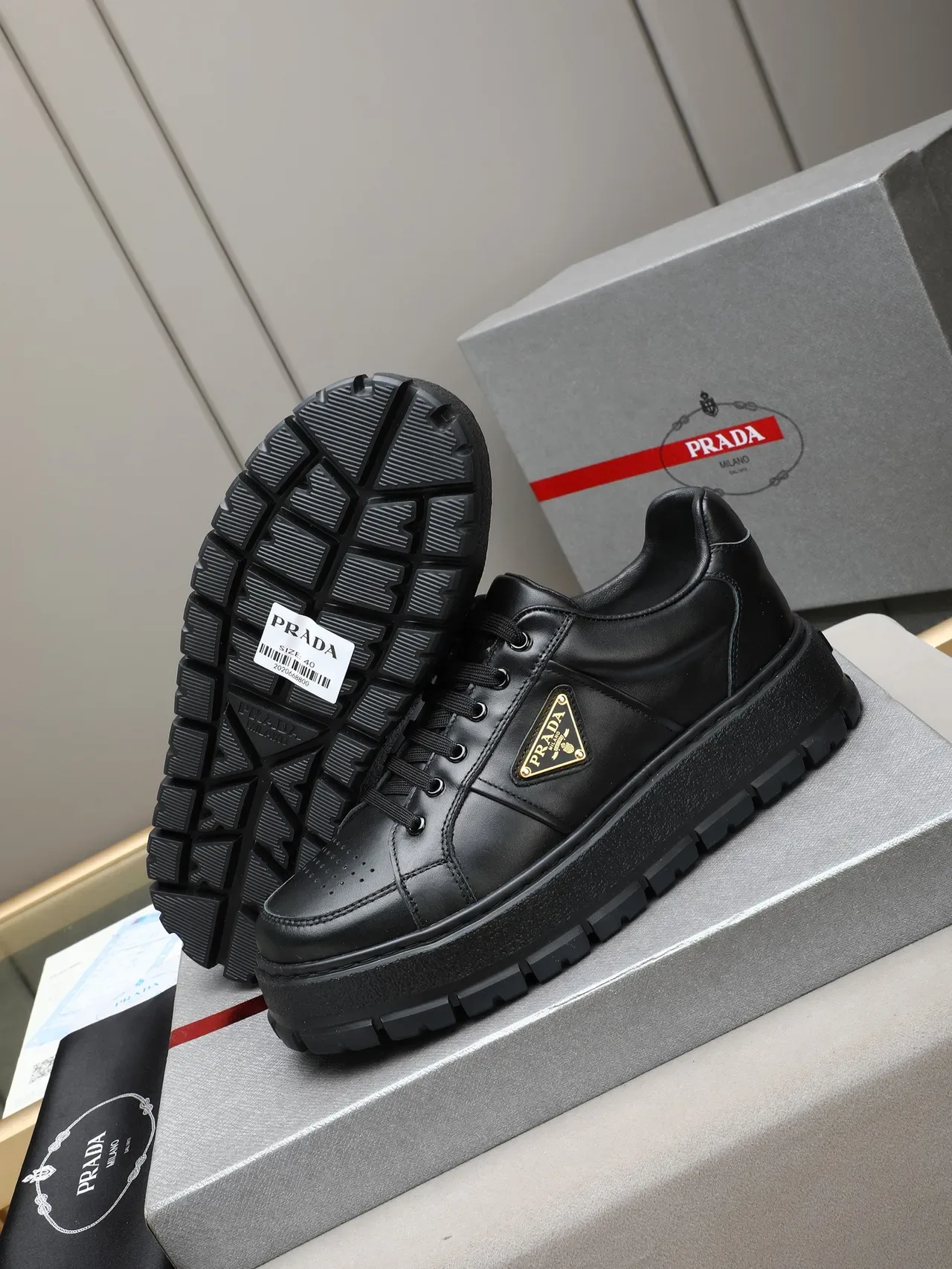Prada Cloudbust Black Leather Platform Lifestyle Sneakers 5