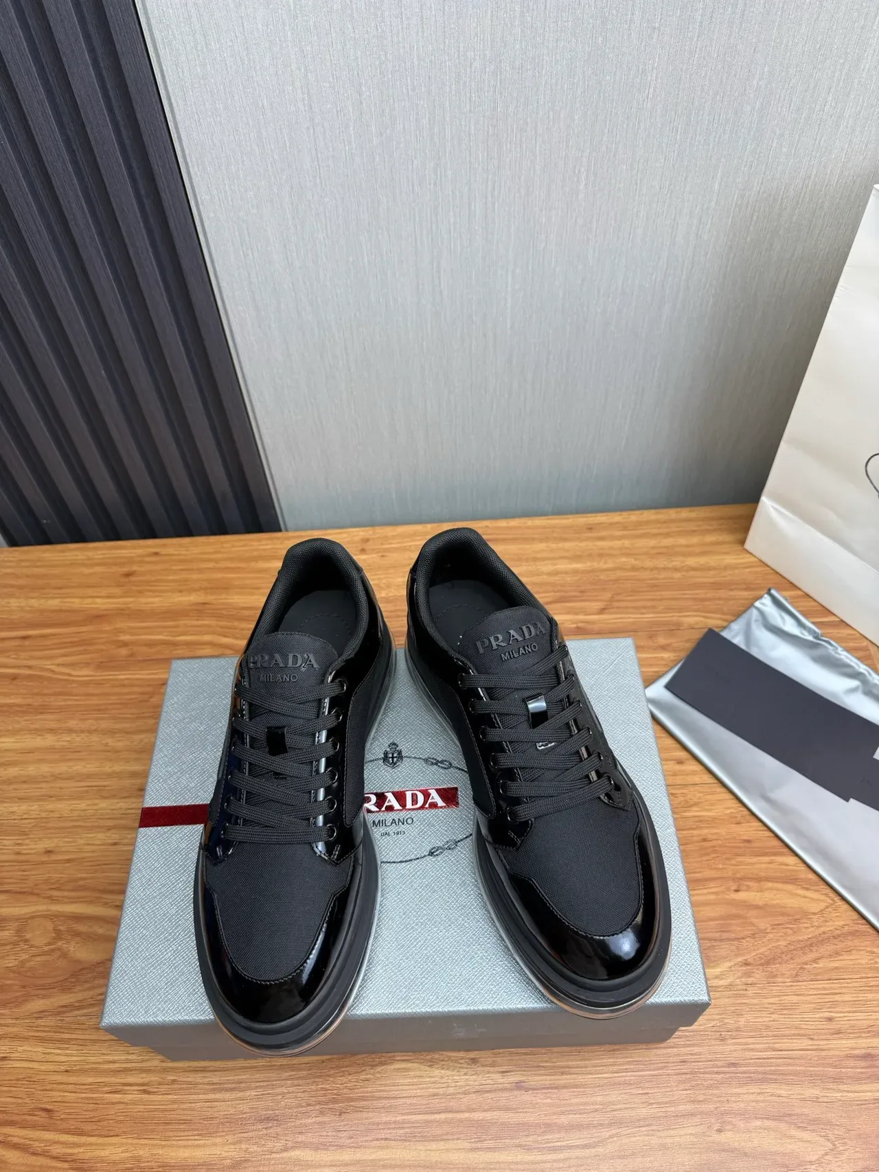 Prada Cloudbust Black Patent and Textile Lifestyle Sneakers 2