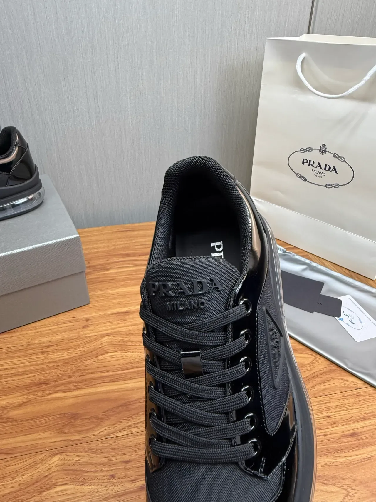 Prada Cloudbust Black Patent and Textile Lifestyle Sneakers 8